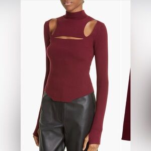 $590 MONSE Cutout Ribbed Merino Wool Blend Sweater
